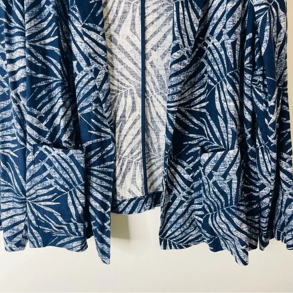 Old Navy blue white palm tropical linen lightweight open jacket XXL